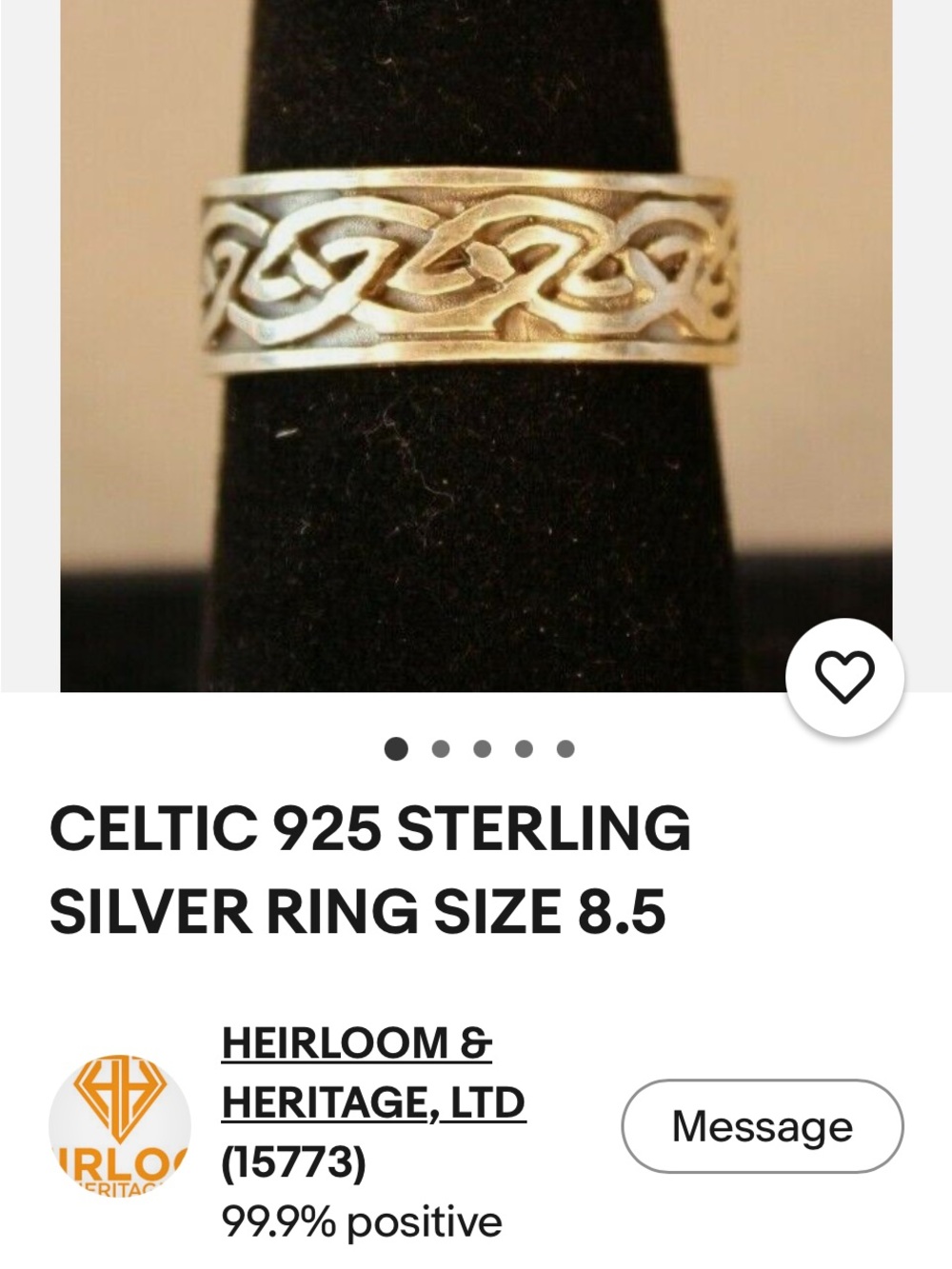 Celtic 925 Sterling Silver Ring - Silver - Size 8.5